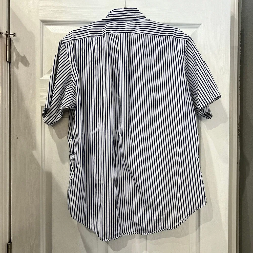Ralph Lauren Button Down Shirt Cotton Striped Preppy Classic Large Navy White - Picture 2 of 9